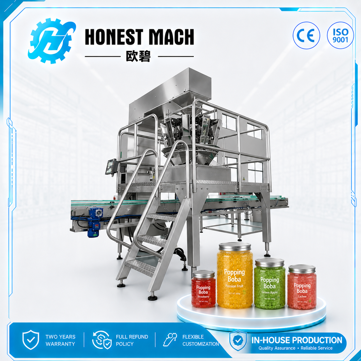 automatic-popping-boba-glass-jar-packing-machine Automatic Popping Boba Filling and Packing Machine for Glass Jars