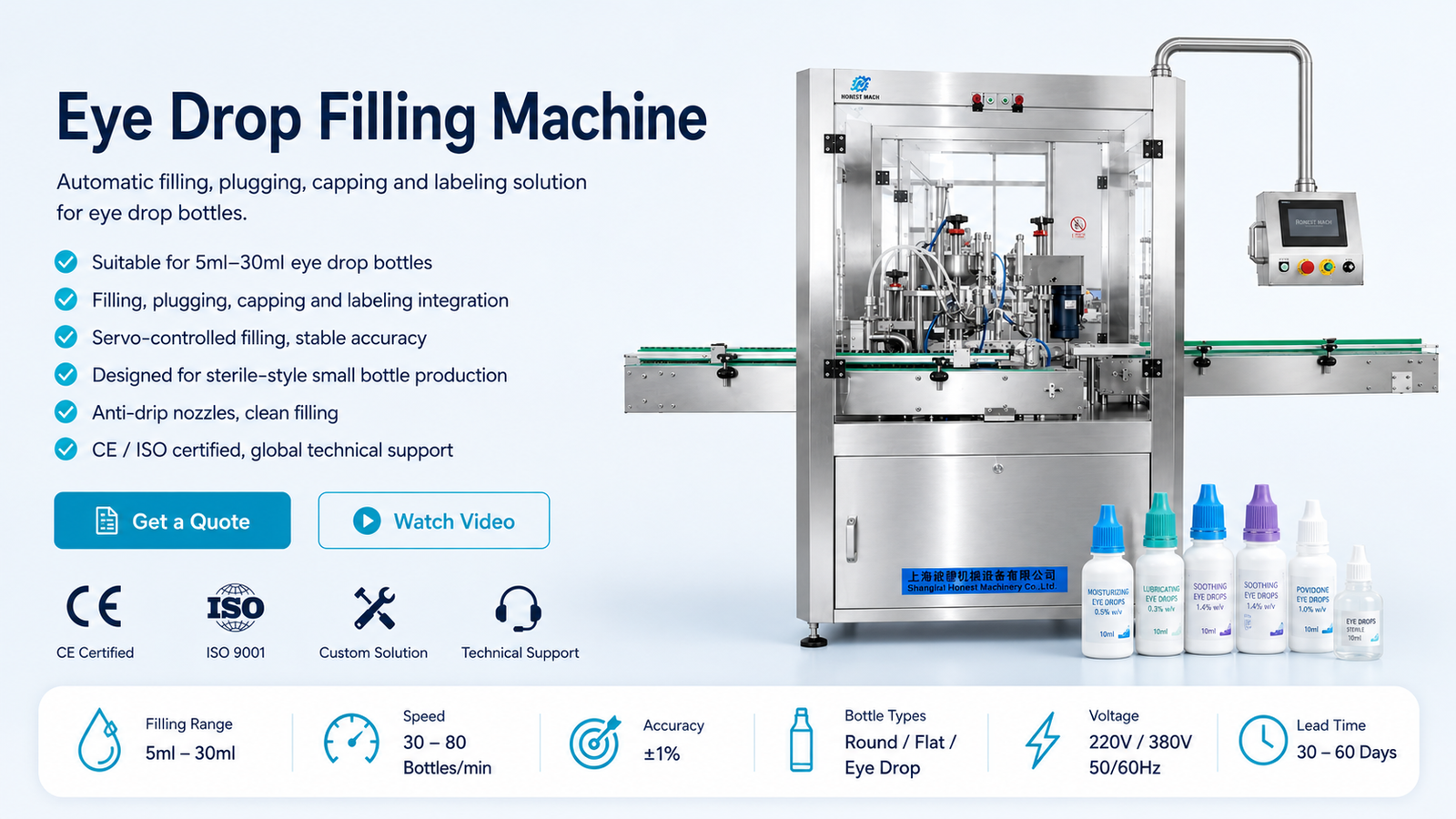 Automatic Eye Drop Filling Machine for 5ml-30ml Bottles