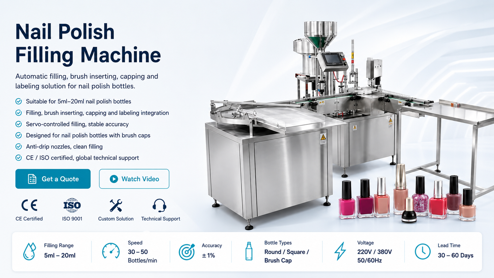 Automatic Nail Polish Filling Machine for 5ml-20ml Bottles