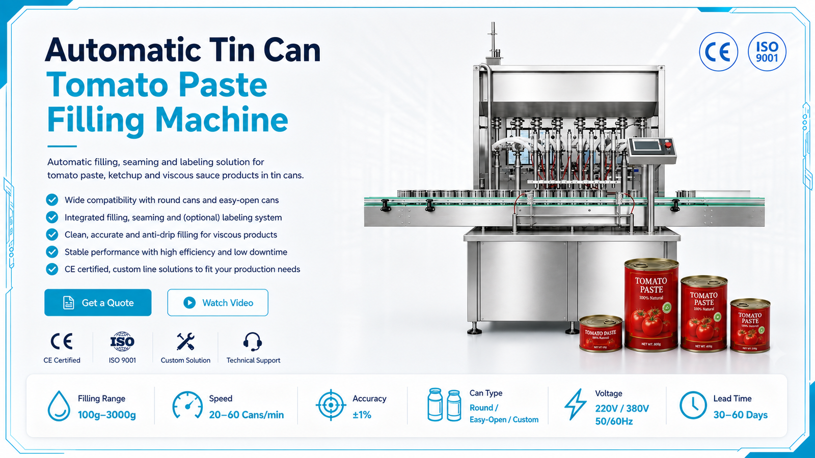 Automatic Tin Can Tomato Paste Filling Machine