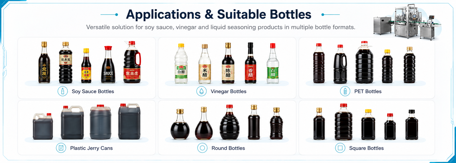 Applications and Suitable Bottles for Soy Sauce Filling Machine