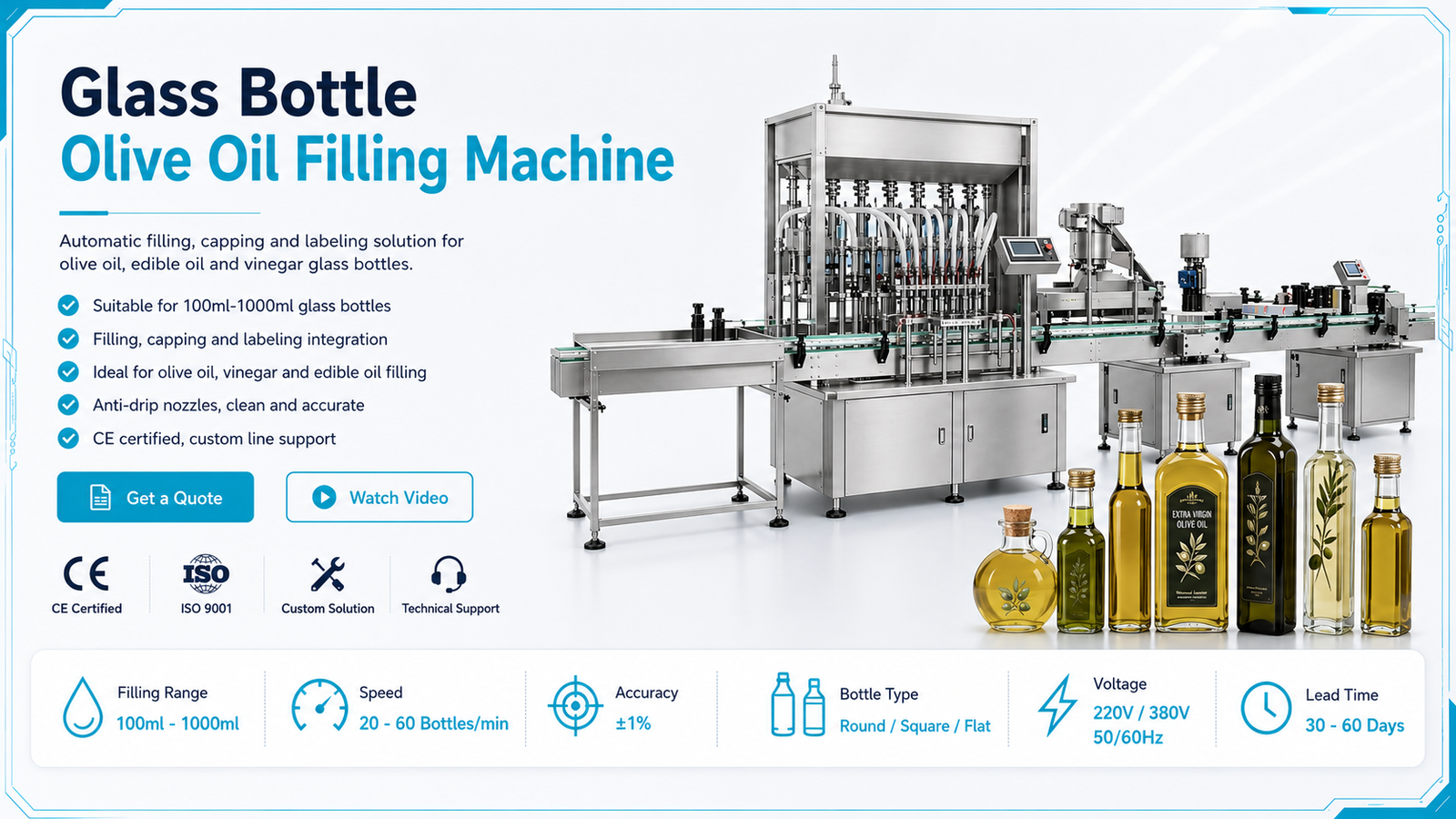 Glass Bottle Olive Oil Filling Machine